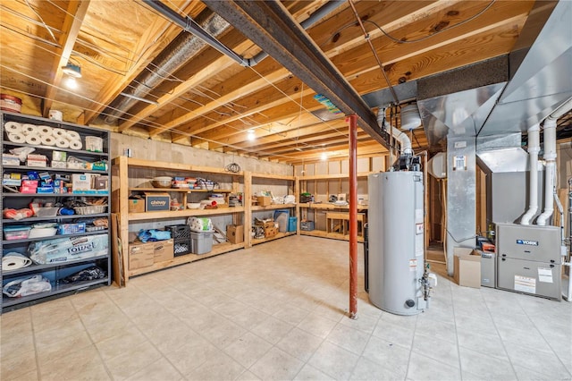 basement with water heater