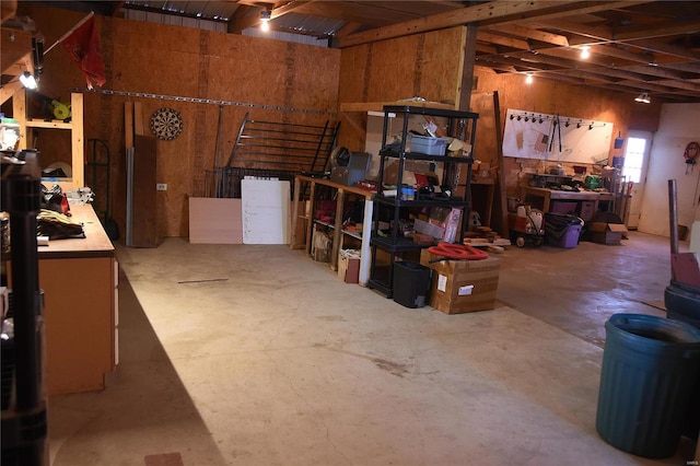 basement with a workshop area