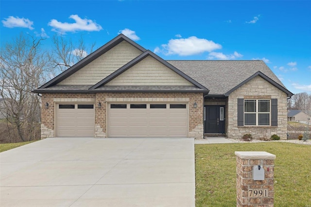 craftsman-style house with a front yard and a garage