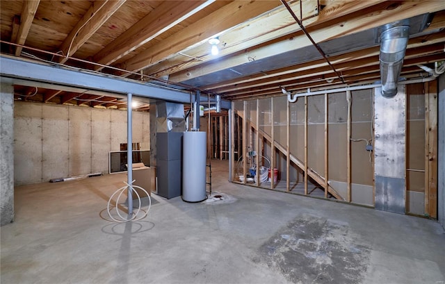 unfinished below grade area with gas water heater