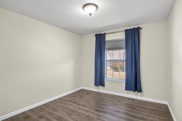 unfurnished room with dark hardwood / wood-style floors