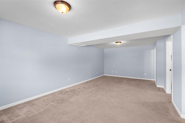 basement with light carpet