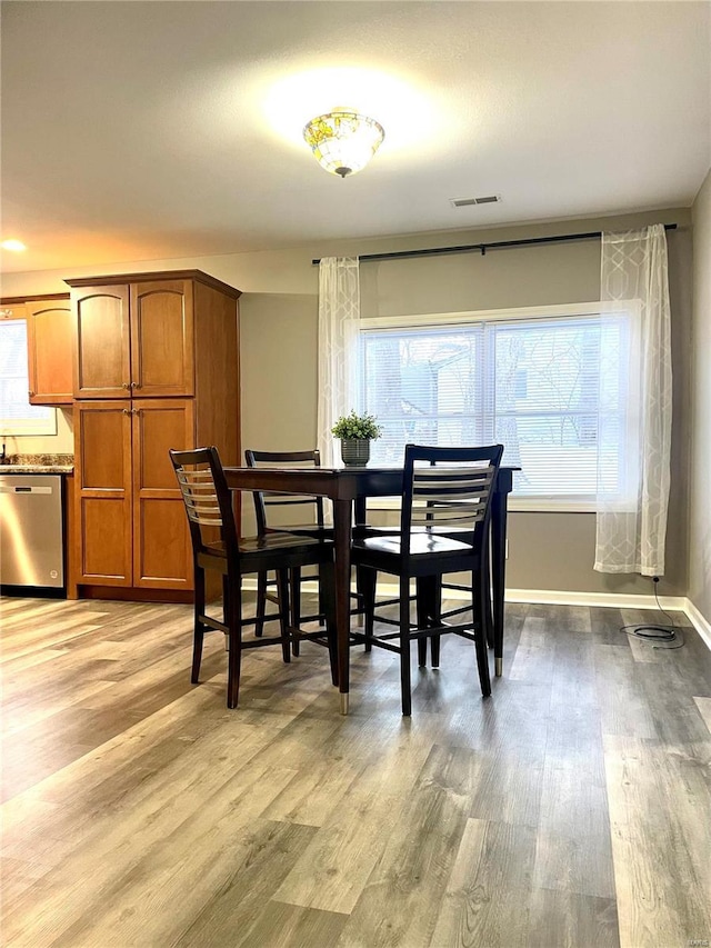 dining room with light hardwood / wood-style floors