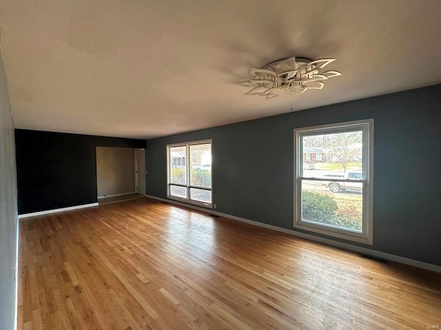 spare room with a wealth of natural light and light wood-type flooring