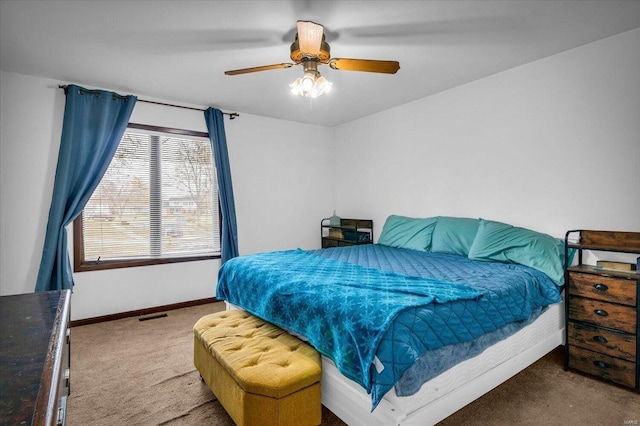 bedroom featuring carpet and ceiling fan