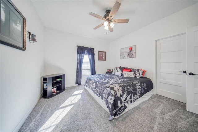 bedroom featuring ceiling fan and carpet flooring