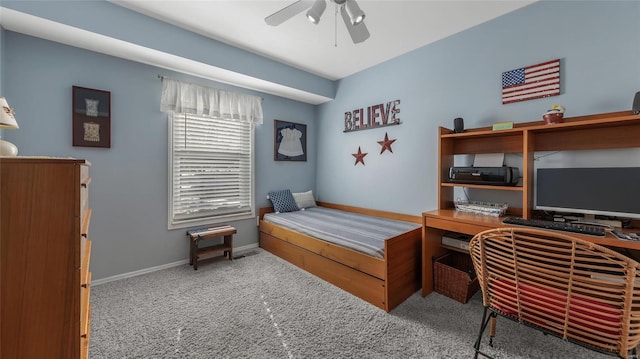 bedroom with carpet and ceiling fan