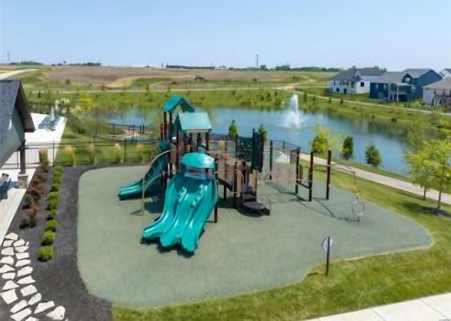 community jungle gym featuring a water view