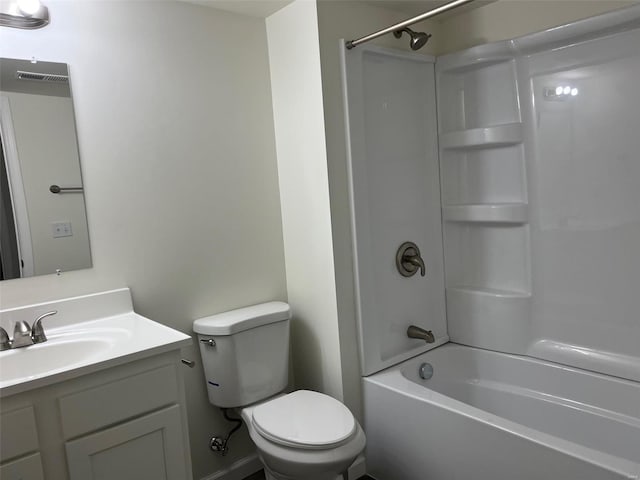 full bathroom with shower / tub combination, vanity, and toilet