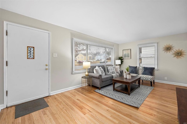 living room with a healthy amount of sunlight and wood-type flooring