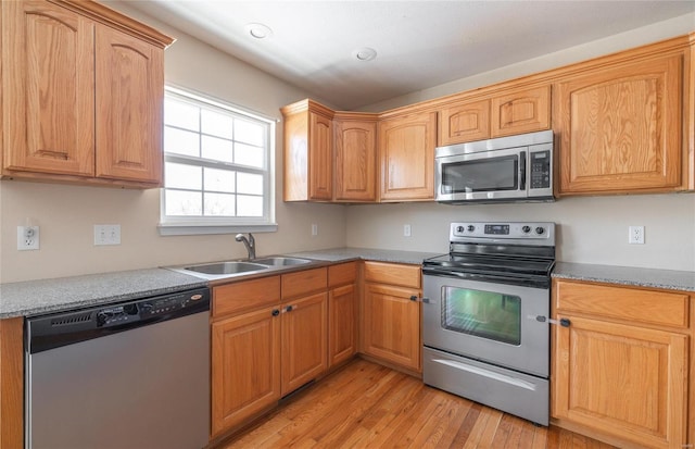 kitchen featuring sink, stainless steel appliances, and light hardwood / wood-style flooring