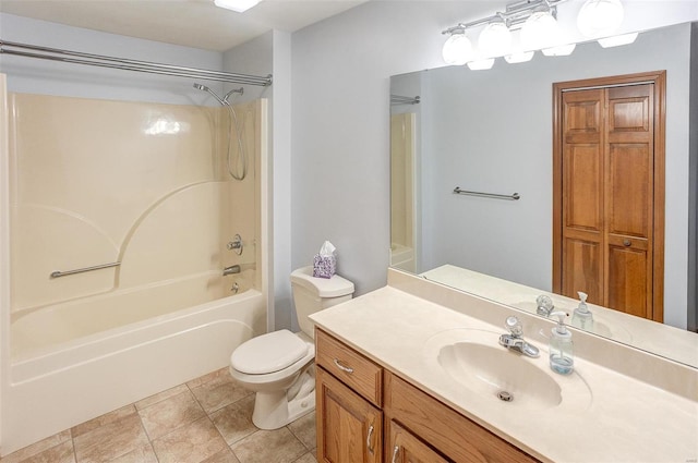 full bathroom with vanity, shower / bathtub combination, and toilet