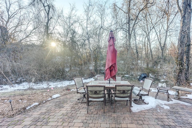 view of snow covered patio