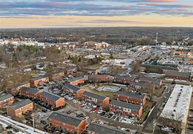 view of aerial view at dusk