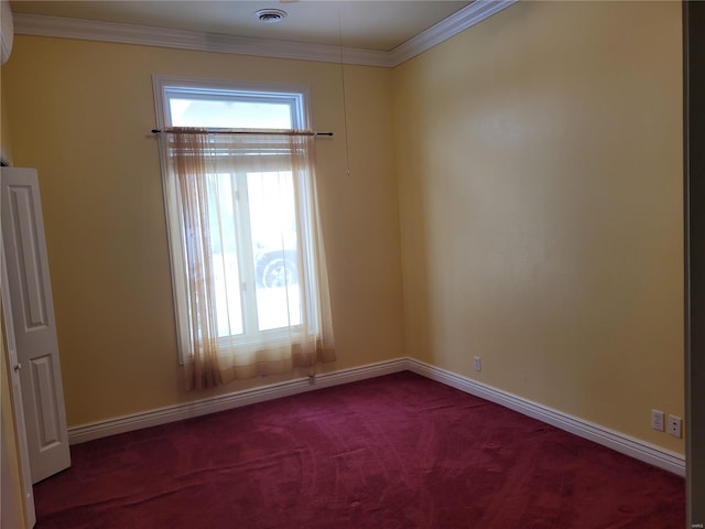 unfurnished room with carpet flooring and ornamental molding