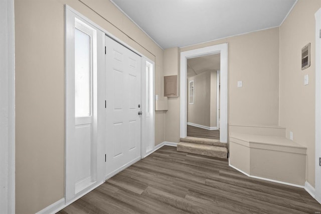 foyer entrance with dark hardwood / wood-style floors