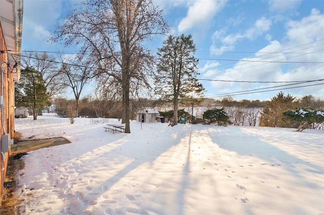 view of yard layered in snow