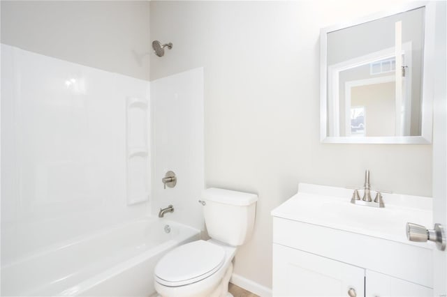 full bathroom with vanity,  shower combination, and toilet