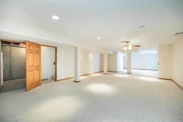 basement featuring ceiling fan