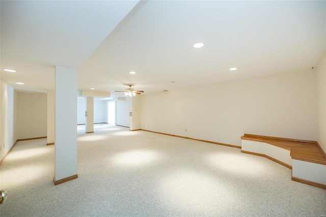 basement featuring ceiling fan