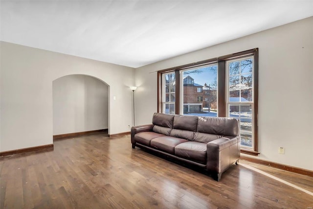 living room featuring dark hardwood / wood-style flooring