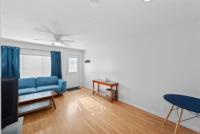 interior space with light hardwood / wood-style floors and ceiling fan