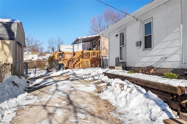 view of snow covered property