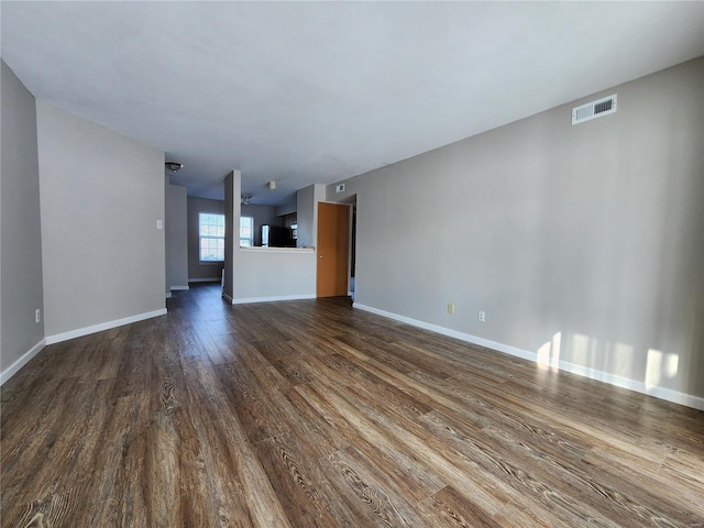 unfurnished living room featuring dark hardwood / wood-style floors