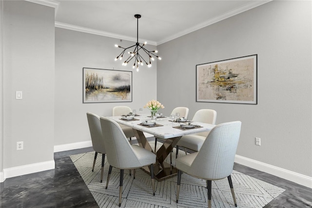 dining area featuring crown molding and a notable chandelier