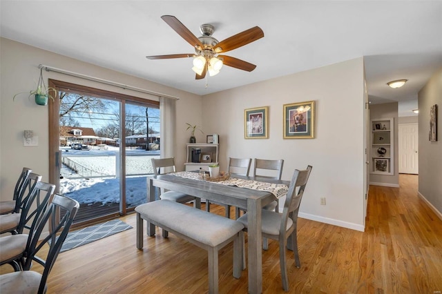 dining room featuring ceiling fan and light hardwood / wood-style floors