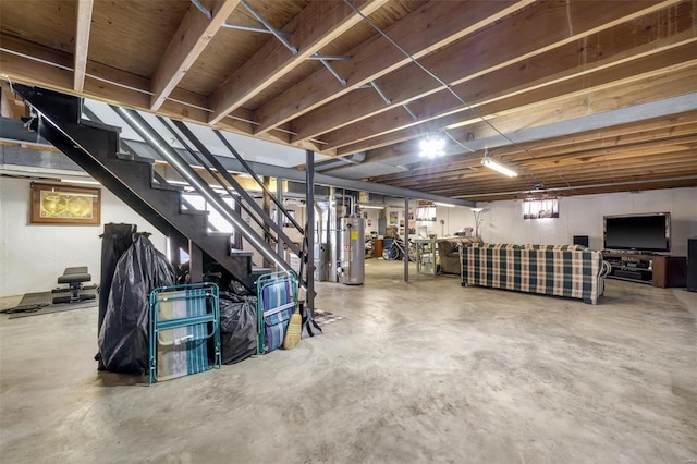 basement with water heater