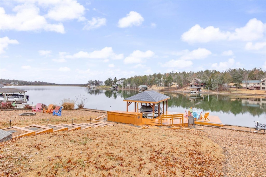 view of dock with a water view