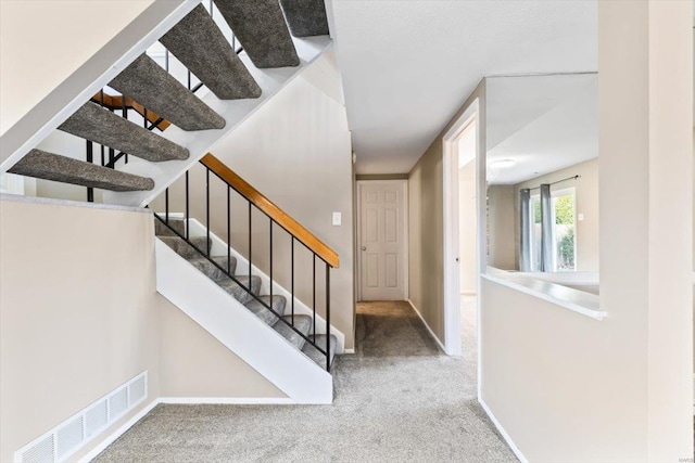 staircase with carpet