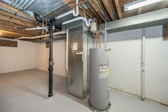 basement featuring water heater