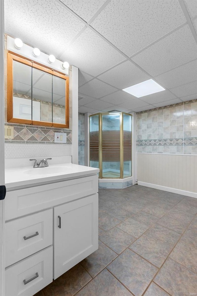 bathroom featuring vanity and a paneled ceiling