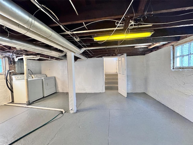 basement with washer and dryer and electric panel