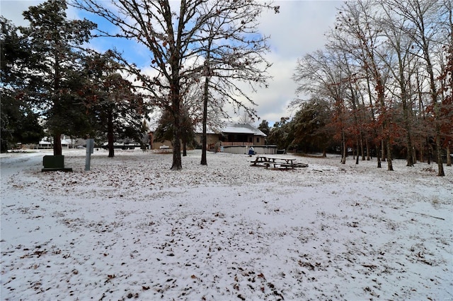 view of yard covered in snow