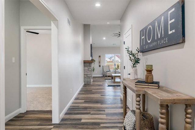 hall featuring dark hardwood / wood-style floors