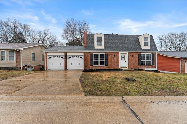 new england style home with a garage and a front yard