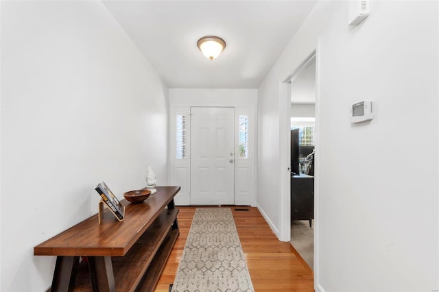 entryway with wood-type flooring