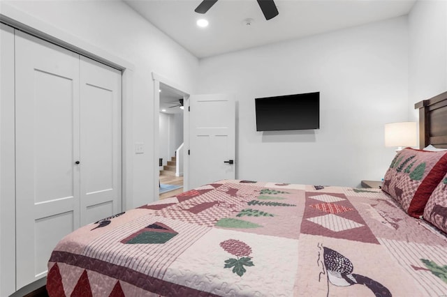 bedroom with a closet and ceiling fan