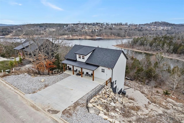 aerial view with a water view