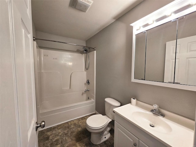 full bathroom with shower / bathing tub combination, vanity, and toilet