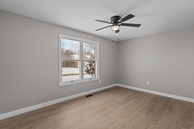 empty room featuring ceiling fan and light wood-type flooring