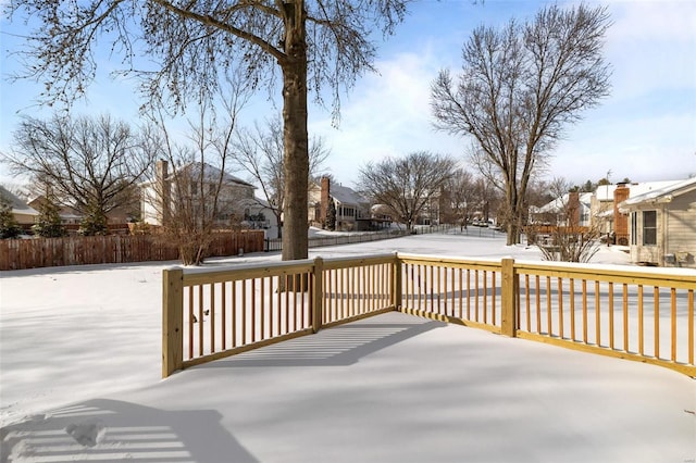 view of snow covered deck