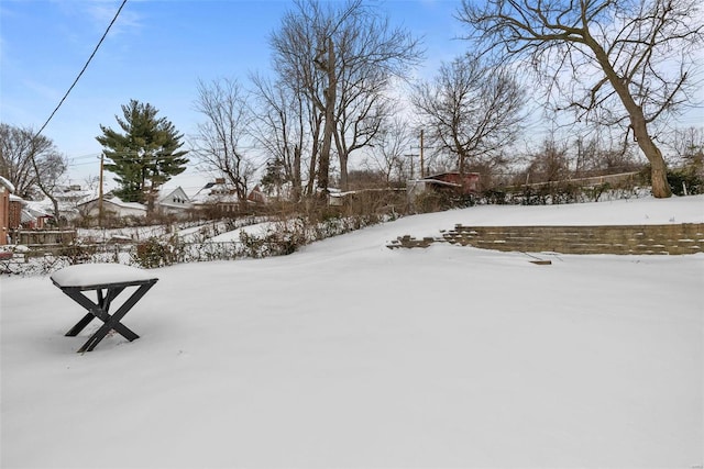 view of yard layered in snow