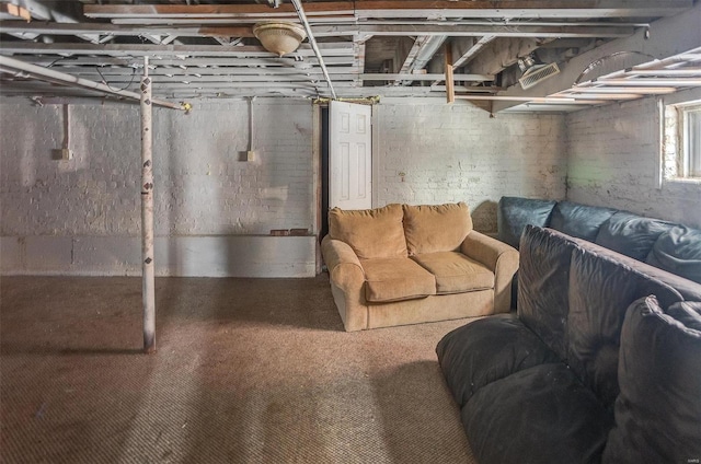 basement featuring carpet floors