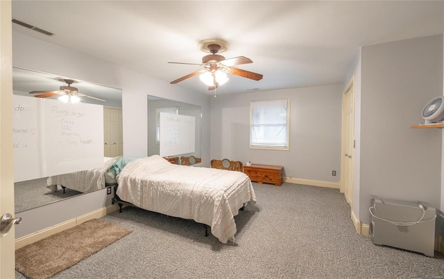 bedroom featuring carpet floors and ceiling fan