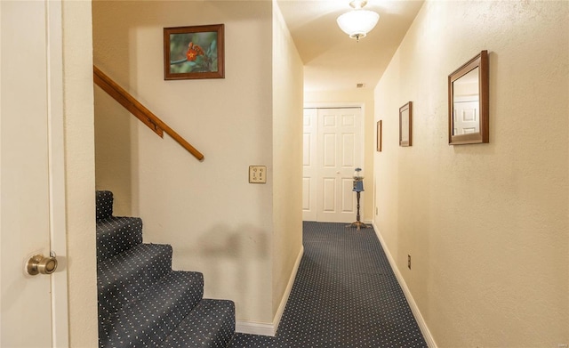 hallway with carpet floors