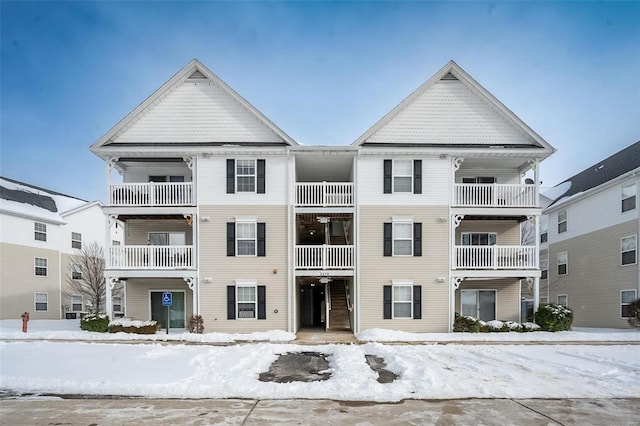 view of snow covered property